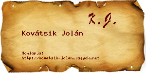 Kovátsik Jolán névjegykártya